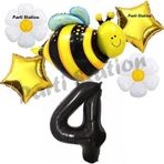 Parti Station Bee Arı Ve Papatya Konsept 4 Yaş Balon Set Arı Balon Ve Siyah Rakam Balon Doğum Günü Balon Set