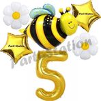 Parti Station Bee Arı Ve Papatya Konsept 5 Yaş Balon Set Arı Balon Ve Gold Rakam Balon Doğum Günü Balon Set