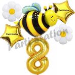 Parti Station Bee Arı Ve Papatya Konsept 8 Yaş Balon Set Arı Balon Ve Gold Rakam Balon Doğum Günü Balon Set