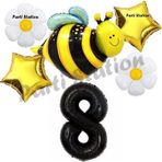 Parti Station Bee Arı Ve Papatya Konsept 8 Yaş Balon Set Arı Balon Ve Siyah Rakam Balon Doğum Günü Balon Set