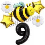 Parti Station Bee Arı Ve Papatya Konsept 9 Yaş Balon Set Arı Balon Ve Siyah Rakam Balon Doğum Günü Balon Set