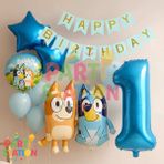 Parti Station Bluey ve Chilli Temalı 1 Yaş Folyo Balon Seti – Rakam Balonlu ve Happy Birthday Bannerlı