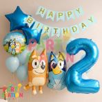 Parti Station Bluey ve Chilli Temalı 2 Yaş Folyo Balon Seti – Rakam Balonlu ve Happy Birthday Bannerlı