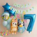 Parti Station Bluey ve Chilli Temalı 7 Yaş Folyo Balon Seti – Rakam Balonlu ve Happy Birthday Bannerlı