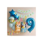Parti Station Bluey ve Chilli Temalı 9 Yaş Folyo Balon Seti – Rakam Balonlu ve Happy Birthday Bannerlı