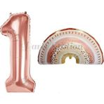 Parti Station Bohem Gökkuşağı 1 Yaş Balon Set Boho Rainbow Konsept Balon Ve Rosegold Rakam Balon