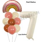 Parti Station Bohem Gökkuşağı 7 Yaş Balon Set Boho Rainbow ve Krem Rakam Balon Konsept Doğum Günü Parti Set