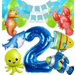 Parti Station Büyük Boy Balonlu Okyanus Hayvanları 2 Yaş Doğum Günü Balon Set Deniz Canlıları Balon Set