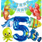 Parti Station Büyük Boy Balonlu Okyanus Hayvanları 5 Yaş Doğum Günü Balon Set Deniz Canlıları Balon Set