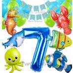 Parti Station Büyük Boy Balonlu Okyanus Hayvanları 7 Yaş Doğum Günü Balon Set Deniz Canlıları Balon Set