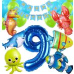 Parti Station Büyük Boy Balonlu Okyanus Hayvanları 9 Yaş Doğum Günü Balon Set Deniz Canlıları Balon Set