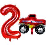 Parti Station Canavar Kamyon Pikap 2 Yaş Balon Set Arabalar Konsept Canavar Kamyon Balon Ve Kırmızı Rakam Balon