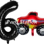 Parti Station Canavar Kamyon Pikap 6 Yaş Balon Set Arabalar Konsept Canavar Kamyon Balon Ve Siyah Renk Rakam Balon