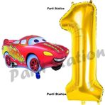Parti Station Cars Arabalar Balon Konsept 1 Yaş Balon Set Şimşek Mcqueen Balon Ve Gold Rakam Balon Doğum Günü Set