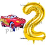 Parti Station Cars Arabalar Balon Konsept 2 Yaş Balon Set Şimşek Mcqueen Balon Ve Gold Rakam Balon Doğum Günü Set