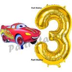 Parti Station Cars Arabalar Balon Konsept 3 Yaş Balon Set Şimşek Mcqueen Balon Ve Gold Rakam Balon Doğum Günü Set