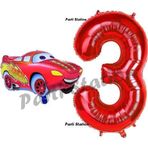 Parti Station Cars Arabalar Balon Konsept 3 Yaş Balon Şimşek Mcqueen Balon Ve Kırmızı Rakam Balon Doğum Günü Set