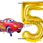 Parti Station Cars Arabalar Balon Konsept 5 Yaş Balon Set Şimşek Mcqueen Balon ve Gold Rakam Balon Doğum Günü Set