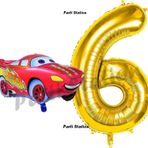Parti Station Cars Arabalar Balon Konsept 6 Yaş Balon Set Şimşek Mcqueen Balon Ve Gold Rakam Balon Doğum Günü Set