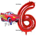 Parti Station Cars Arabalar Balon Konsept 6 Yaş Balon Şimşek Mcqueen Balon Ve Kırmızı Rakam Balon Doğum Günü Set