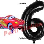 Parti Station Cars Arabalar Balon Konsept 6 Yaş Balon Şimşek Mcqueen Balon Ve Siyah Rakam Balon Doğum Günü Set