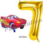 Parti Station Cars Arabalar Balon Konsept 7 Yaş Balon Set Şimşek Mcqueen Balon Ve Gold Rakam Balon Doğum Günü Set