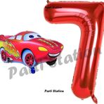 Parti Station Cars Arabalar Balon Konsept 7 Yaş Balon Şimşek Mcqueen Balon Ve Kırmızı Rakam Balon Doğum Günü Set