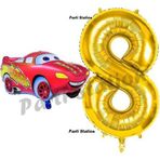 Parti Station Cars Arabalar Balon Konsept 8 Yaş Balon Set Şimşek Mcqueen Balon Ve Gold Rakam Balon Doğum Günü Set