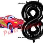 Parti Station Cars Arabalar Balon Konsept 8 Yaş Balon Şimşek Mcqueen Balon Ve Siyah Rakam Balon Doğum Günü Set