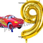Parti Station Cars Arabalar Balon Konsept 9 Yaş Balon Set Şimşek Mcqueen Balon Ve Gold Rakam Balon Doğum Günü Set