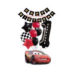 Parti Station Cars Şimşek Mcqueen Yarış Arabası Konsept 1 Yaş Balon Set Cars Doğum Günü Happy Birthday Balon Set
