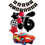 Parti Station Cars Şimşek Mcqueen Yarış Arabası Konsept 6 Yaş Balon Set Cars Doğum Günü Happy Birthday Balon Set