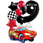 Parti Station Cars Şimşek Mcqueen Yarış Arabası Konsept 9 Yaş Balon Set Cars Arabalar Doğum Günü Balon Set