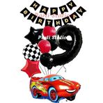 Parti Station Cars Şimşek Mcqueen Yarış Arabası Konsept 9 Yaş Balon Set Cars Doğum Günü Happy Birthday Balon Set