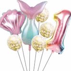 Parti Station Deniz Kızı 1 Yaş Kuyruk Folyo Balon Set Deniz Kızı Konsept Doğum Günü Set Yaş Balon Set