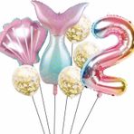 Parti Station Deniz Kızı 2 Yaş Kuyruk Folyo Balon Set Deniz Kızı Konsept Doğum Günü Set Yaş Balon Set