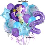 Parti Station Deniz Kızı 2 Yaş Mor Renk Doğum Günü Konsept Balon Set Mermaid Balloon Set
