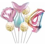 Parti Station Deniz Kızı 4 Yaş Kuyruk Folyo Balon Set Deniz Kızı Konsept Doğum Günü Set Yaş Balon Set