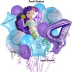 Parti Station Deniz Kızı 4 Yaş Mor Renk Doğum Günü Konsept Balon Set Mermaid Balloon Set