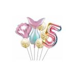Parti Station Deniz Kızı 5 Yaş Kuyruk Folyo Balon Set Deniz Kızı Konsept Doğum Günü Set Yaş Balon Set