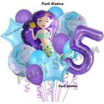 Parti Station Deniz Kızı 5 Yaş Mor Renk Doğum Günü Konsept Balon Set Mermaid Balloon Set