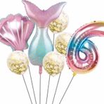 Parti Station Deniz Kızı 6 Yaş Kuyruk Folyo Balon Set Deniz Kızı Konsept Doğum Günü Set Yaş Balon Set