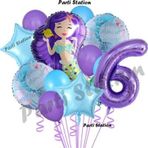 Parti Station Deniz Kızı 6 Yaş Mor Renk Doğum Günü Konsept Balon Set Mermaid Balloon Set
