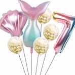 Parti Station Deniz Kızı 7 Yaş Kuyruk Folyo Balon Set Deniz Kızı Konsept Doğum Günü Set Yaş Balon Set