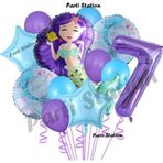 Parti Station Deniz Kızı 7 Yaş Mor Renk Doğum Günü Konsept Balon Set Mermaid Balloon Set