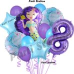 Parti Station Deniz Kızı 8 Yaş Mor Renk Doğum Günü Konsept Balon Set Mermaid Balloon Set