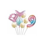 Parti Station Deniz Kızı 9 Yaş Kuyruk Folyo Balon Set Deniz Kızı Konsept Doğum Günü Set Yaş Balon Set