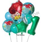 Parti Station Deniz Kızı Ariel 1 Yaş Yeşil Renk Balon Set Little Mermaid Balloon Deniz Kızı Ariel Doğum Günü Set