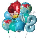 Parti Station Deniz Kızı Ariel 8 Yaş Mavi Renk Balon Set Little Mermaid Balloon Deniz Kızı Ariel Doğum Günü Seti