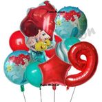 Parti Station Deniz Kızı Ariel 9 Yaş Kırmızı Renk Balon Set Little Mermaid Balloon Deniz Kızı Ariel Doğum Günü Set
